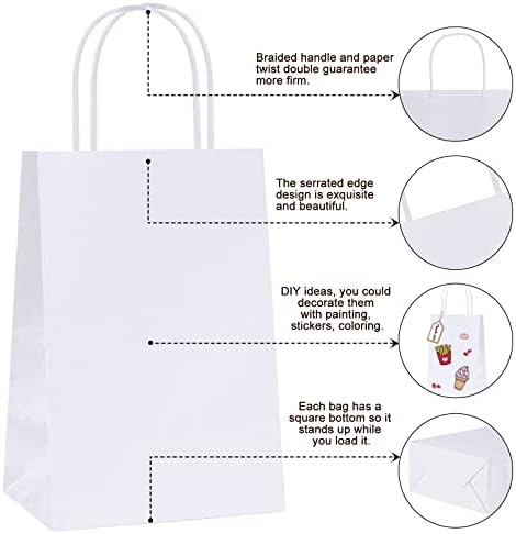 שקיות מתנה מנייר רמטאפ 5. 3 על 3.7 על 8.2 אינץ', לבן 100 יחידות שקיות קניות נייר קראפט בתולה לשימוש