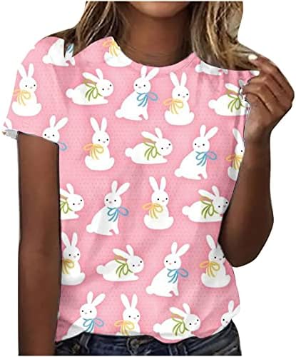 טיז פסחא לנשים אופנה אופנה קיץ שרוול קצר עגול חולצה טופ חולצת ארנב ארנב חיות הדפס חיה חולצת טיס