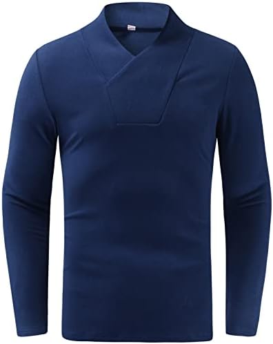 XZHDD סוודר צוואר מדומה לגברים, 2021 כותנה אלסטית כותנה אלסטית בצבע מוצק דקיק V דחיסת צוואר צוואר צוואר