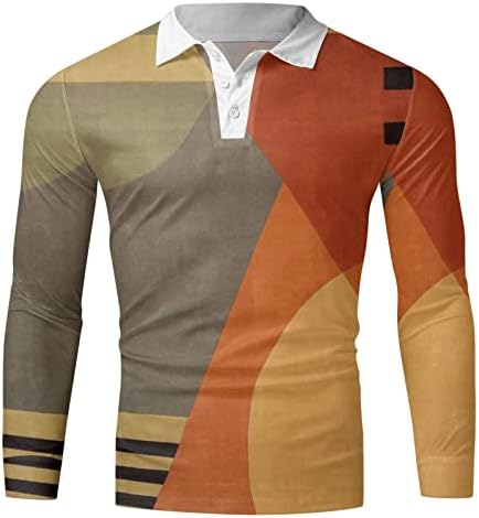 חולצות פולו של אתלטי גברים רגילות בכושר רגיל עם צווארון v צבעוני צבע אחיד ארוך אימון טיול טי טופ