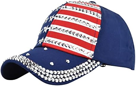 כובע דגל אמריקאי של SSDXY לנשים גברים בלינג כובעי בייסבול נוצצים ארהב כובע דגל ארהב פטריוטי קריסטלים