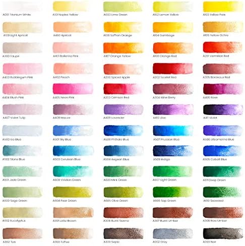 ארטזה 9x12 כרית צבעי מים, 14 גיליונות וצבע צבעי מים, סט של 60 צבעים/צינורות, ציוד אמנות לטכניקות צבעי