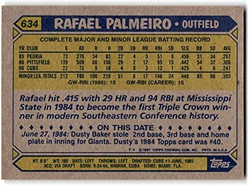 1987 Topps 634 Rafael Palmeiro Cubs MLB כרטיס בייסבול NM-MT