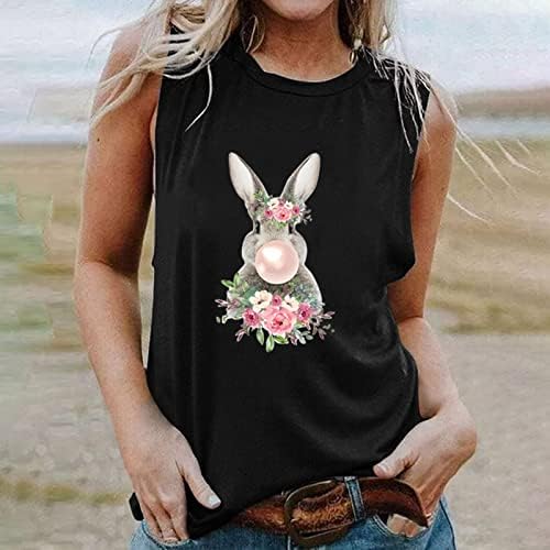 חולצת פסחא לנשים הדפסת ארנב חמוד סוודר סוודר אופנה טנק מוצק גופיות נערות נערות טיז חולצה ללא שרוולים