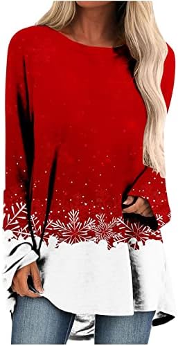 סוודרים לחג המולד של ברקווי לנשים סתיו אופנה 2022 הסתר בטן טוניקה עליונה עץ חג המולד נוצץ הדפס זורם חולצות