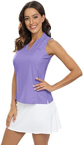 ג'ינשי נשים ללא שרוולים ללא שרוולים חולצות פולו נ 'צוואר ספורט גופית UPF50+ חולצות טניס מהירות יבש