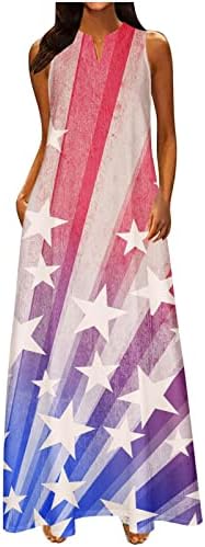 שמלות דגל אמריקאיות של HCJKDU שמלות דגל אמריקאיות ללא שרוולים שמלות מקסי רופפות עם כיסים שמלת