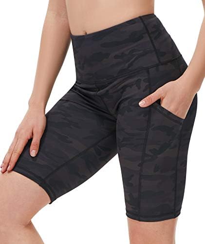 מכנסיים קצרים של אופנוענים לנשים עם כיסים עם מכנסי אימון יוגה במותניים גבוהות