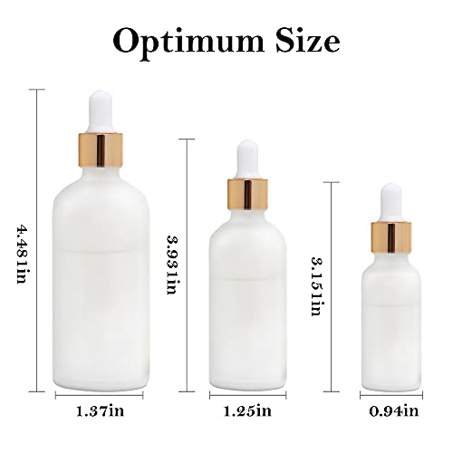 בקבוקי טפטפת זכוכית חלבית, בקבוקי שמן אתרים מיכלים קוסמטיים נוזליים עם טפטפת עיניים ומכסי מתכת 3 חבילה