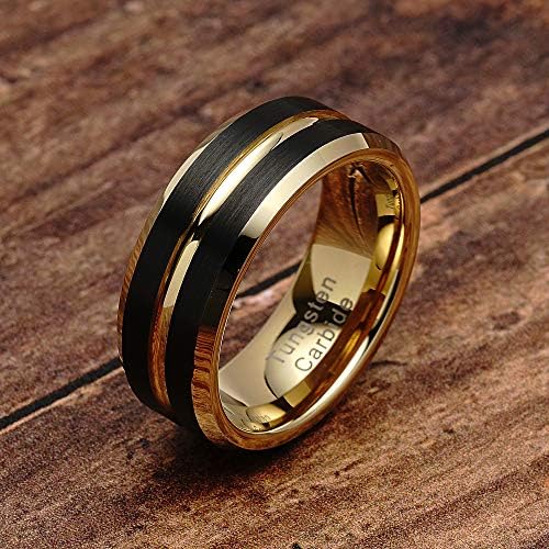 100 תכשיטי חקוק אישית טונגסטן טבעות לגברים של חתונה להקות שחור מט זהב מחורץ מרכז גודל 6-16