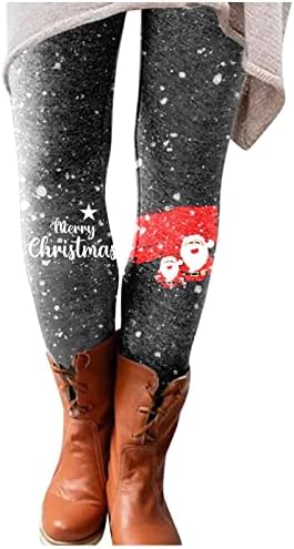 חותלות לחג המולד של Dsodan לנשים, חג המולד סנטה קלאוס הדפס מכנסי בקרת בטן מכנסיים מותניים גבוהים