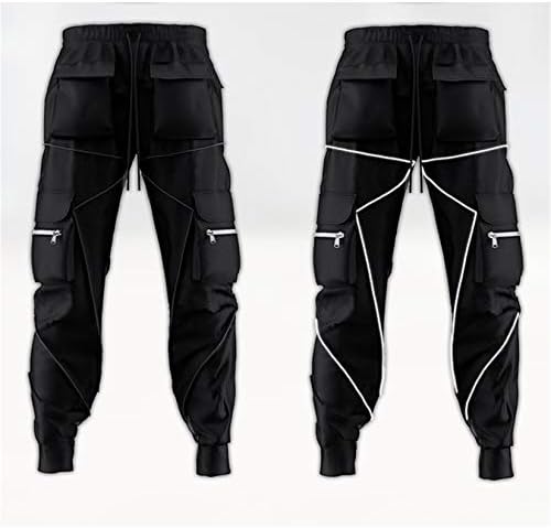 אנגנווול גברים אלסטי-מותניים מכנסיים מכנסיים גבר סרבלים רב כיסים רופפים מכנסי ריצה חיצוניים רופפים
