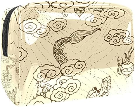 תיק איפור טבובט שקית רוכסן רוכסן מארגן קוסמטיקה נסיעות לנשים ונערות, דרקון אמנותי מסורתי