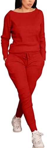 אימון לנשים Vasauge 2 חלקים תלבושות תלבושות שרוול ארוך צמרות רצועה חליפות זיעה חליפות מכנסיים מכנסיים מכנסיים.