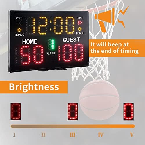 לוח תוצאות דיגיטלי של Gan Xin כדורסל עם לוח תוצאות אלקטרוני נייד מרחוק ומופעל על סוללה עם זמזם של 75dB, טיימר