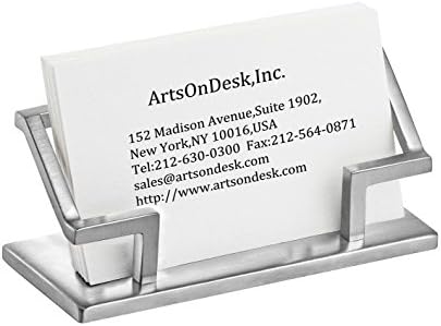 Artsondesk Art Art Modern Card Carder ST201 צבע כסף נירוסטה צבע פטנט על שולחן כתיבה יוקרתי שם כרטיס עמד