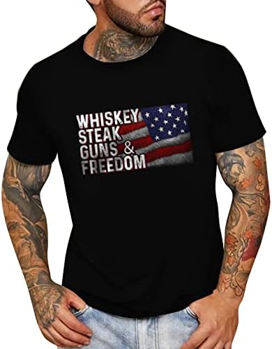 חולצות טריקו של שרוול קצר של XXBR לגברים, רטרו רטרו דגל אמריקאי הדפס צווארון קז'ואלי רופף צמרות