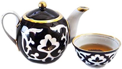סט של 6 אוזבקי פרחוני תה כוסות 7-אונקיה כהה כחול ולבן אוזבקיסטן קרמיקה מוצרים מסורתיים לא מזויף - משלוח