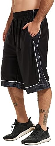 מכנסי כדורסל ארוכים של Hquec בגברים בגברים HQUEC מכנסיים קצרים מהיר יבש מהיר עם כיסים עם כיסים