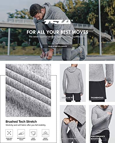 קפוצ'ון ריצה של שרוול ארוך של TSLA לגברים, סווטשירט ספורט קל משקל, חולצות טריקו של סוודר עם ביצועים עם