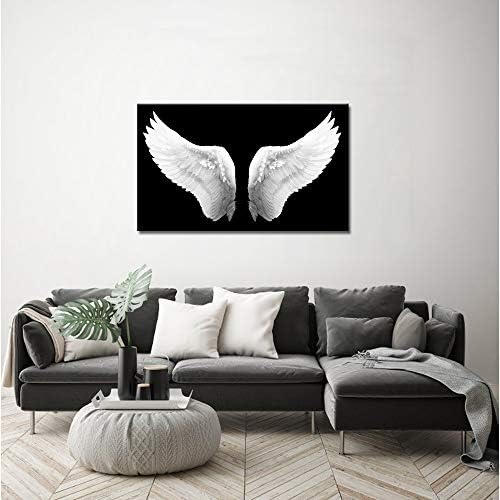 גדול שחור ולבן הדפסי בד מלאך כנפי קיר אמנות עכשווי אמנות ציור לסלון תמונה ממוסגר אמנות עבודה עבור קירות עיצוב הבית