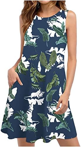 נשים שמלות 2023 בוהו פרחוני הדפסת קיץ טנק שמלת צווארון עגול שרוולים מיני שמלות עם כיס זורם חוף שמלות