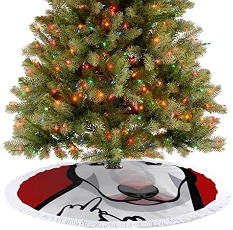 שור כלב טרייר עם אצבע אמצע אצבע עץ חג המולד חצאית חג המולד מחצלת עץ קישוטי ציצים לקישוטים מסיבת חג 30/36/48 אינץ
