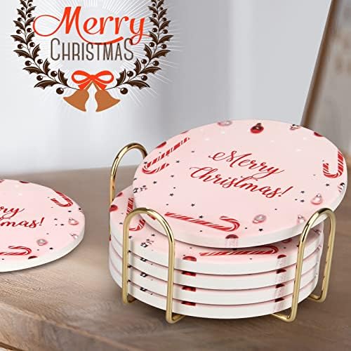עיצוב חג מולד ורוד סט קופות של 6 תחתיות סופגות עם מחזיק חוף חג המולד חמוד קישוטי חג המולד קישוטי