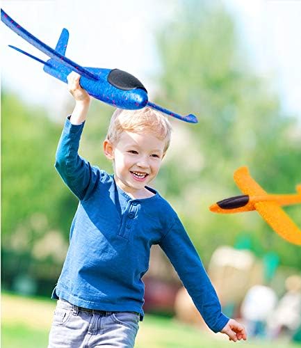 Bootaa 2 חבילות צעצועים מטוסים, מטוס קצף זריקת זריקה גדולה בגודל 17.5 , 2 דאון טיסה, צעצוע מעופף