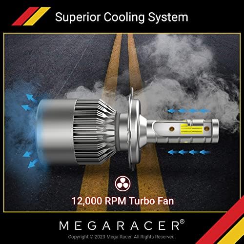 Mega Racer H4/9003/HB2 LED פנס נורות - 6000K יהלום לבן, 12V 40W 8000 לומן, שבבי LED איכותיים, דירוג IP68 אטום