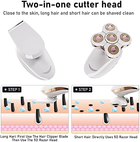 סכיני גילוח חשמליים לנשים, מכונת גילוח מיטבית של 2 ב -1 לנשים, גוזם נטען עם ראש ניתן לניתוק לרגליים של