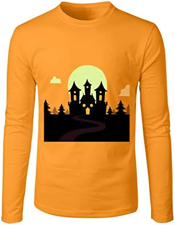 חולצות טריקו של Zddo Halloween Mens, גברים מאושרים ליל כל הקדושים רדוף בית הדפסת שרוול ארוך שרוול