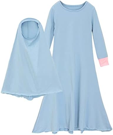 בגדי רמדאן 2 חלקים סט תלבושות נערות תלבושות חלוק+צעיף שמלת שרוול ארוך בגדים מוסלמים
