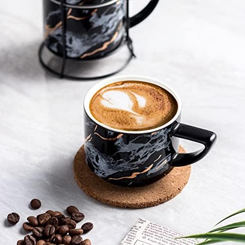 Yebaohao Cappuccino Cups סט ספלי תה 180 מל סט הניתן לערימה של 4 כוסות קפה קרמיקה עם כוסות עמדות