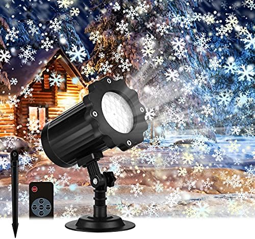 מקרן לחג המולד אורות חיצוניים, אורות מקרן LED פתית שלג עם שלט רחוק, IP65 נוף אטום למים תאורה