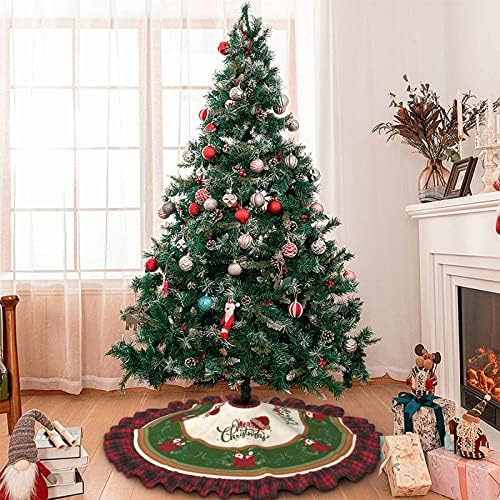 Eoefou 30 אינץ 'חצאית עץ חג המולד, אדום ושחור בדוק חצאית עץ משובצת עם איש שלג חמוד ודפוסי פרחים סביב עץ חג המולד