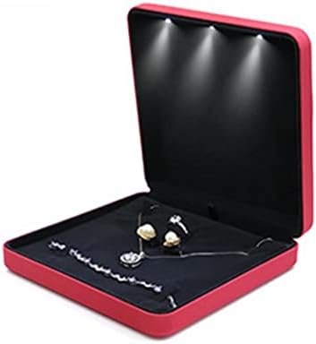 עור מפוצל שרשרת תצוגת מקרה עם הוביל מואר עגיל טבעת מתנת תצוגת תיבת תכשיטי חתונה ארגונית