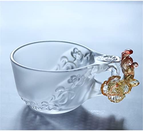 Zhuhw כוס קפה זכוכית צבעונית עם כפית, כוס וצלוחית, כוס תה אחר הצהריים האירופית, כוס מים ביתיים
