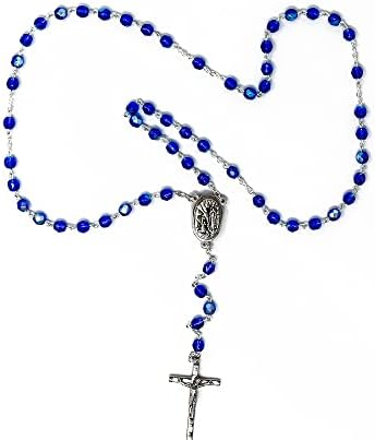 לורדס מים כחול בוהמיה קריסטל מחרוזת חרוזים & מגבר; לורדס תפילה כרטיס