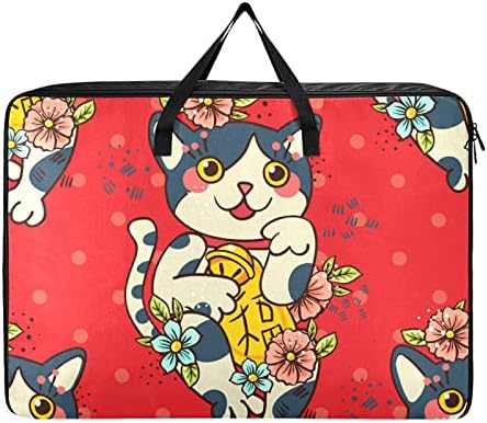 Juama Lucky Cat Chinoiserie בסגנון קיבולת גדולה ביגוד וארון שקית אחסון שמיכת ארונות עם ידית מזוין מתקפלת