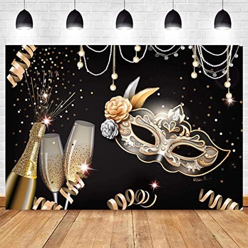 מסיבת תחפושות תפאורות רטרו זהב שחור מסכת קרנבל יום הולדת צילום רקע פיאסטה מרדי גרא ריקוד תמונה רקע שמפניה