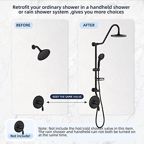 מערכת מקלחת ביתית עם ראש מקלחת גשם בגודל 8 אינץ', ראש מקלחת בעל 5 פונקציות עם כף יד, מוט שקופיות מתכוונן,