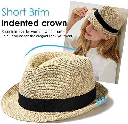 נשים קש כובע קצר ברים פנמה פדורה חוף שמש טרילבי כובע לחופשה רבותיי להפשיל קיץ כובע