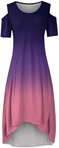 נשים בתוספת גודל מידי ארוך שמלת שיפוע צבע קר כתף קצר שרוול מזדמן יולדות שמלה גבוהה נמוך מכפלת שמלה קיצית