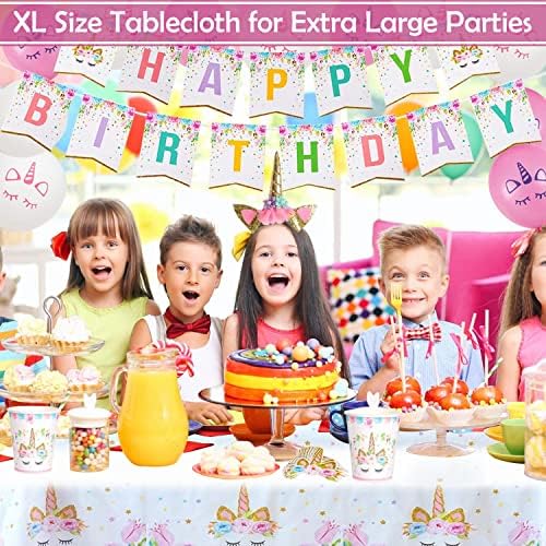 קישוטי יום הולדת חד קרן לילדות -קישוטי מסיבות חד קרן מגישים 16 כולל בד שולחן, שקיות טובות ,באנר יום