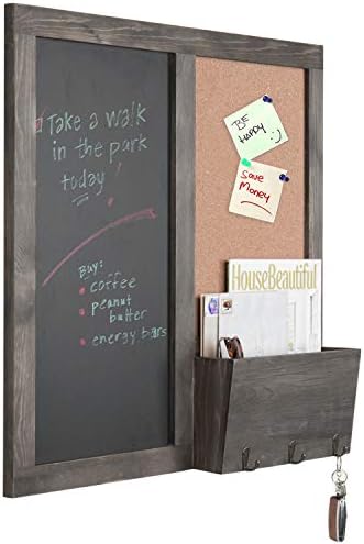 בציר אפור עץ פקק לוח וגיר משולבת כניסה קיר ארגונית עם דואר מחזיק 3 מפתח ווים