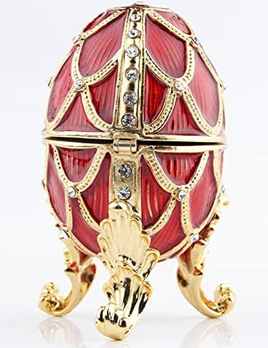 Sevenbees גדול קופסת ביצה של פברג 'קופסת תכשיט תכשיטים צירים אוסף ביצי פברז' אדום מוזהב מתנות קופסאות תכשיטים