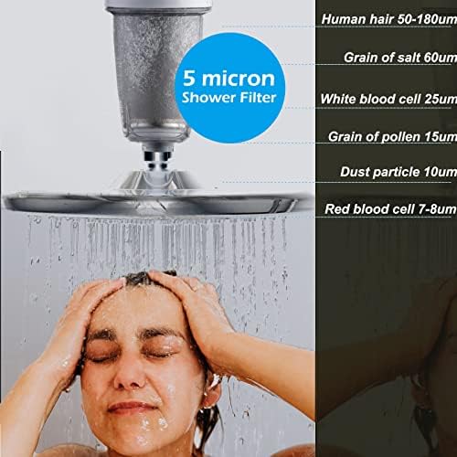 פילטר מקלחת 5-מיקרון מתחדש סינון אמיתי בלתי ניתן להחלפה למים קשים וכלור מתאים לראשי צינור ומקלחת