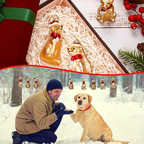4 יח 'לברדור רטריבר קישוט לחג המולד עם כובע סנטה, קישוטי כלבי זכוכית לעץ חג המולד קישוטי חג המולד תלייה כלב קישוט