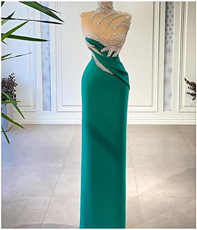 אלגנטי ירוק גבישי שמלות נשף גבוהה צוואר לראות דרך רצפת אורך ארוך ערב חלוקי תחרות שמלה